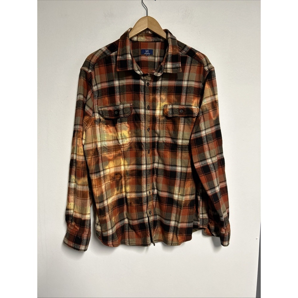 Men's 2X Bleached Flannel Shirt Orange Grunge Streetwear Skater‎ Cyberpunk Boho